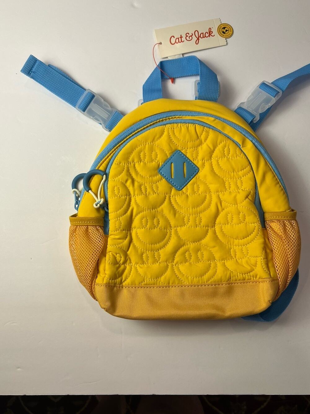 Cat & Jack Backpack Girls Mini Yellow Quilted Smiley Face Emoji School Bag New